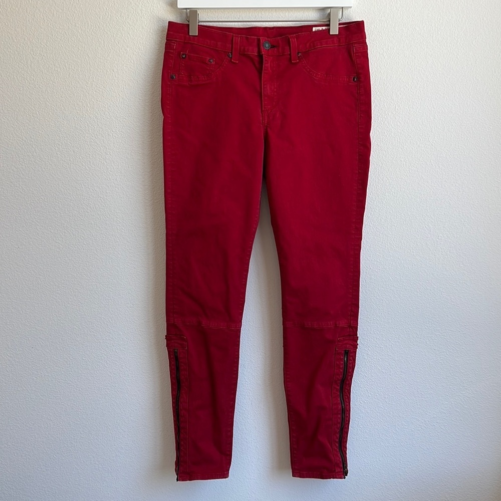 Rag and Bone Red Devi Twill Ankle Zip Skinny Jeans valentine